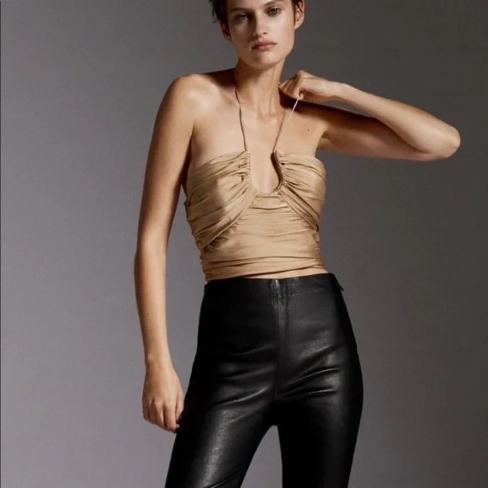 Satin effect draped halter top